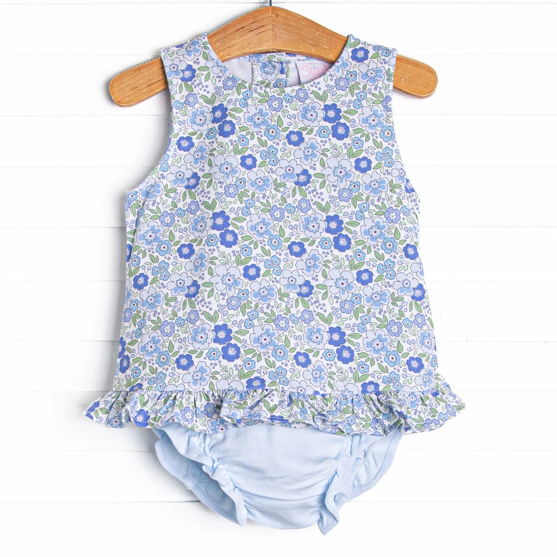 Little Miss Daisy Diaper Set, Blue Floral
