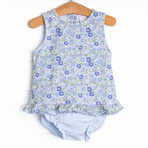 Little Miss Daisy Diaper Set, Blue Floral