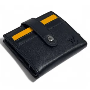 Louis Vuitton Black Leather Wallet with Snap Closure
