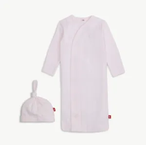 love lines pink organic cotton pointelle magnetic cozy sleeper gown   hat set