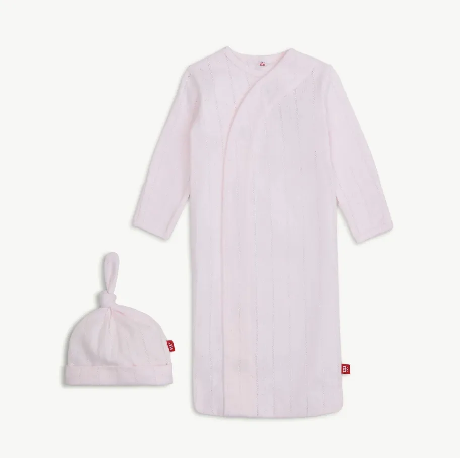 love lines pink organic cotton pointelle magnetic cozy sleeper gown   hat set