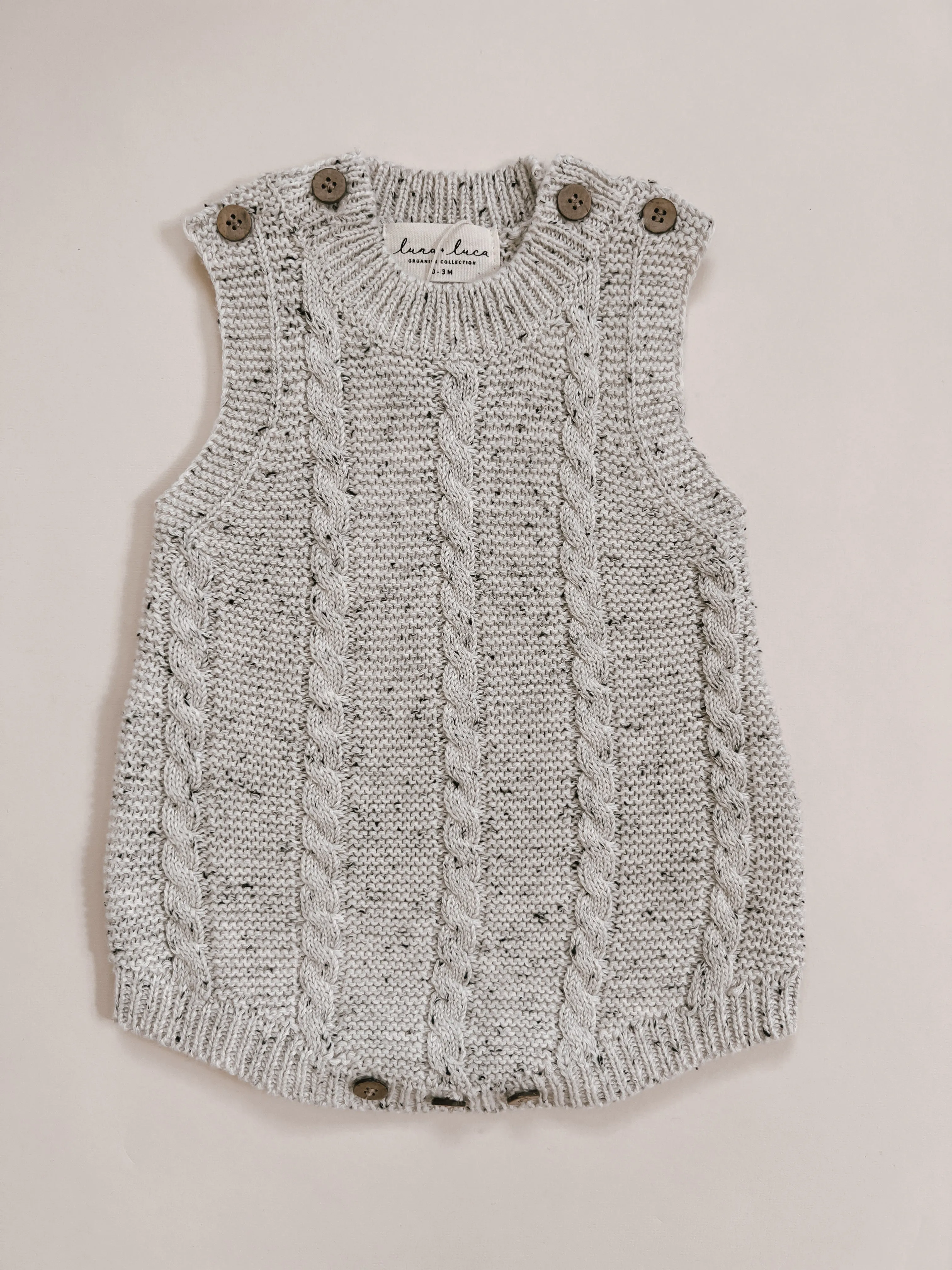 Luna   Luca Cable Knit Summer Romper - Black Speckle