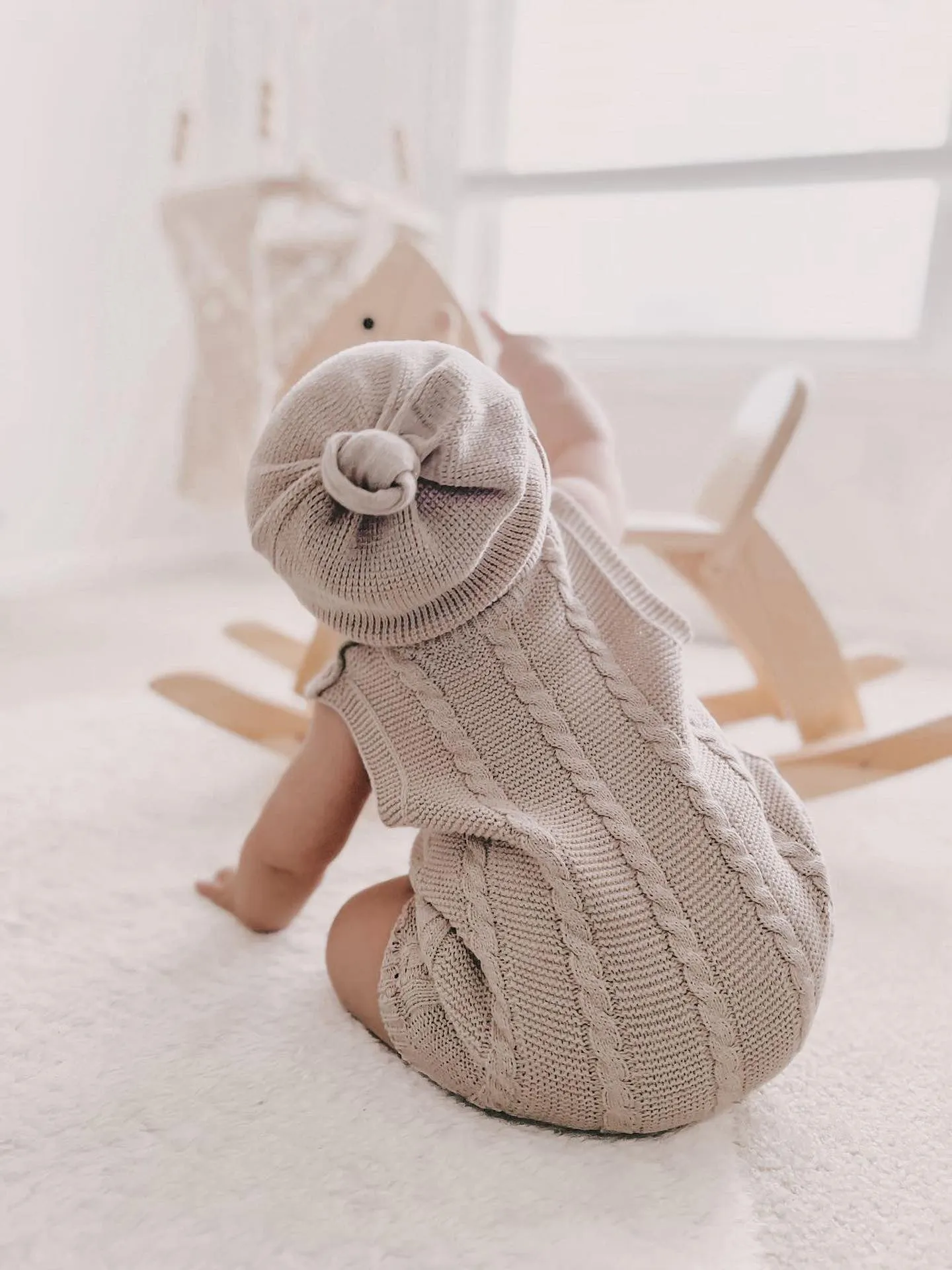 Luna   Luca Cable Knit Summer Romper - Heather Beige