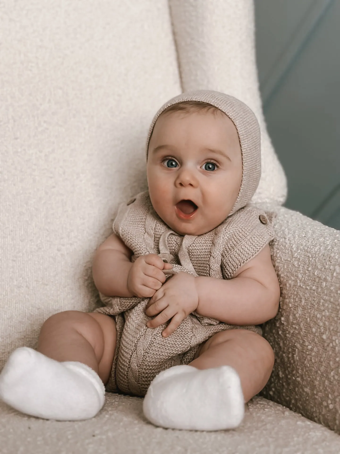 Luna   Luca Cable Knit Summer Romper - Heather Beige