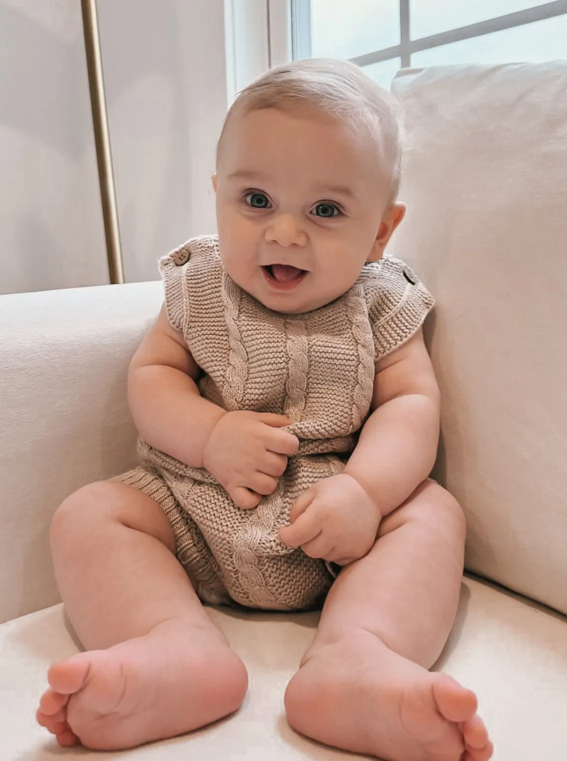 Luna   Luca Cable Knit Summer Romper - Heather Beige
