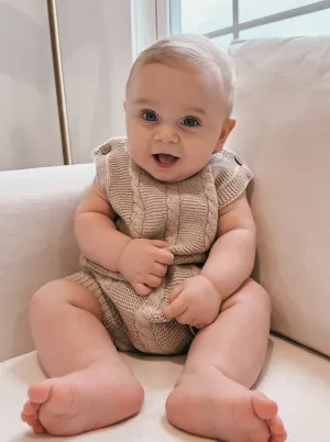 Luna   Luca Cable Knit Summer Romper - Heather Beige
