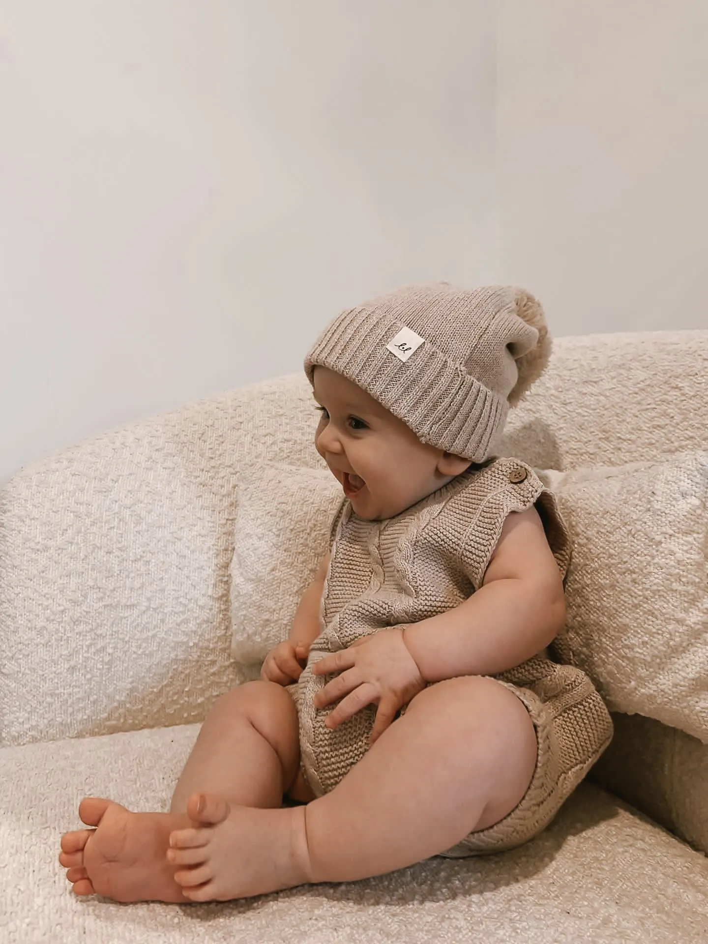 Luna   Luca Cable Knit Summer Romper - Heather Beige