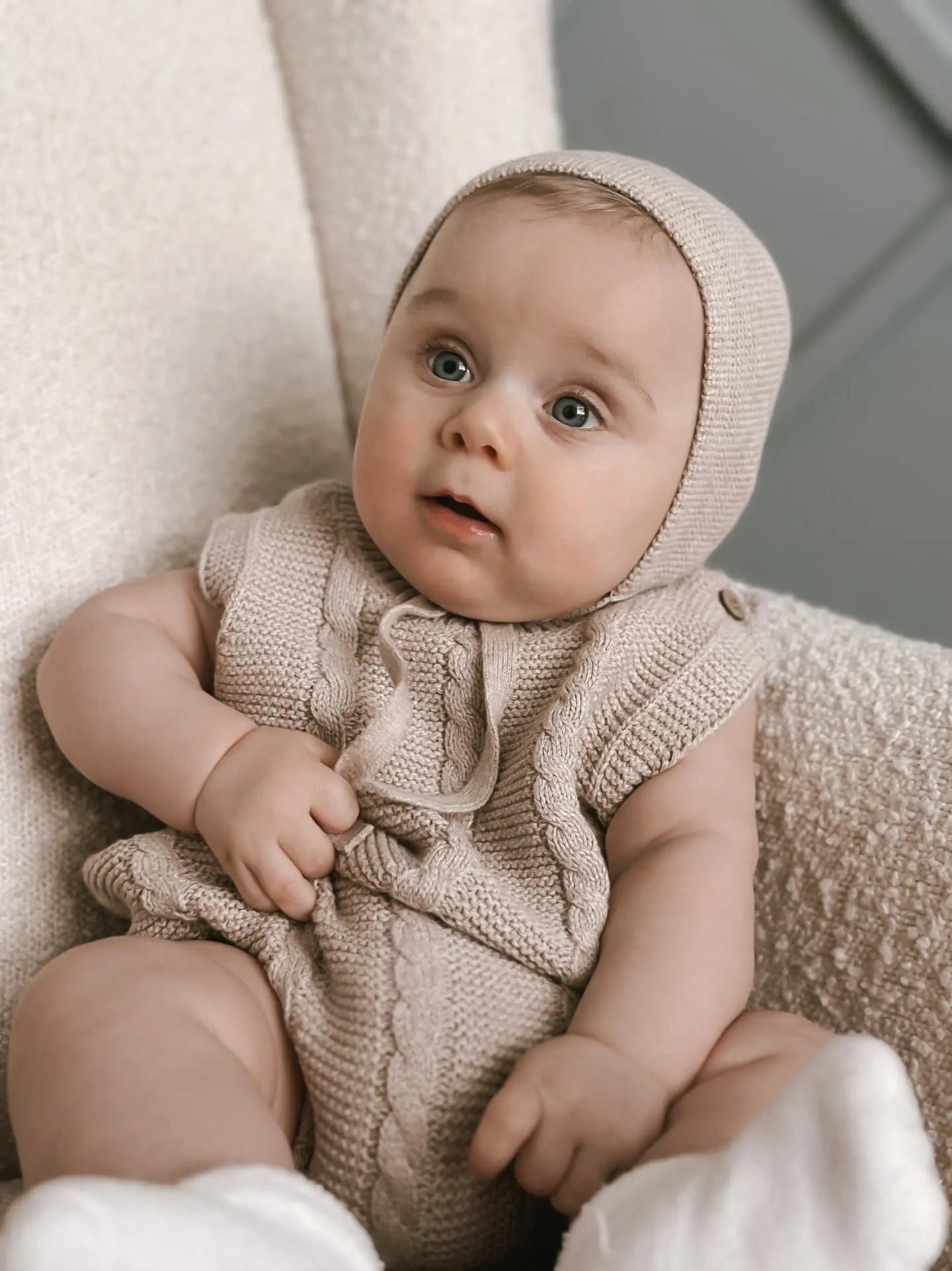 Luna   Luca Cable Knit Summer Romper - Heather Beige