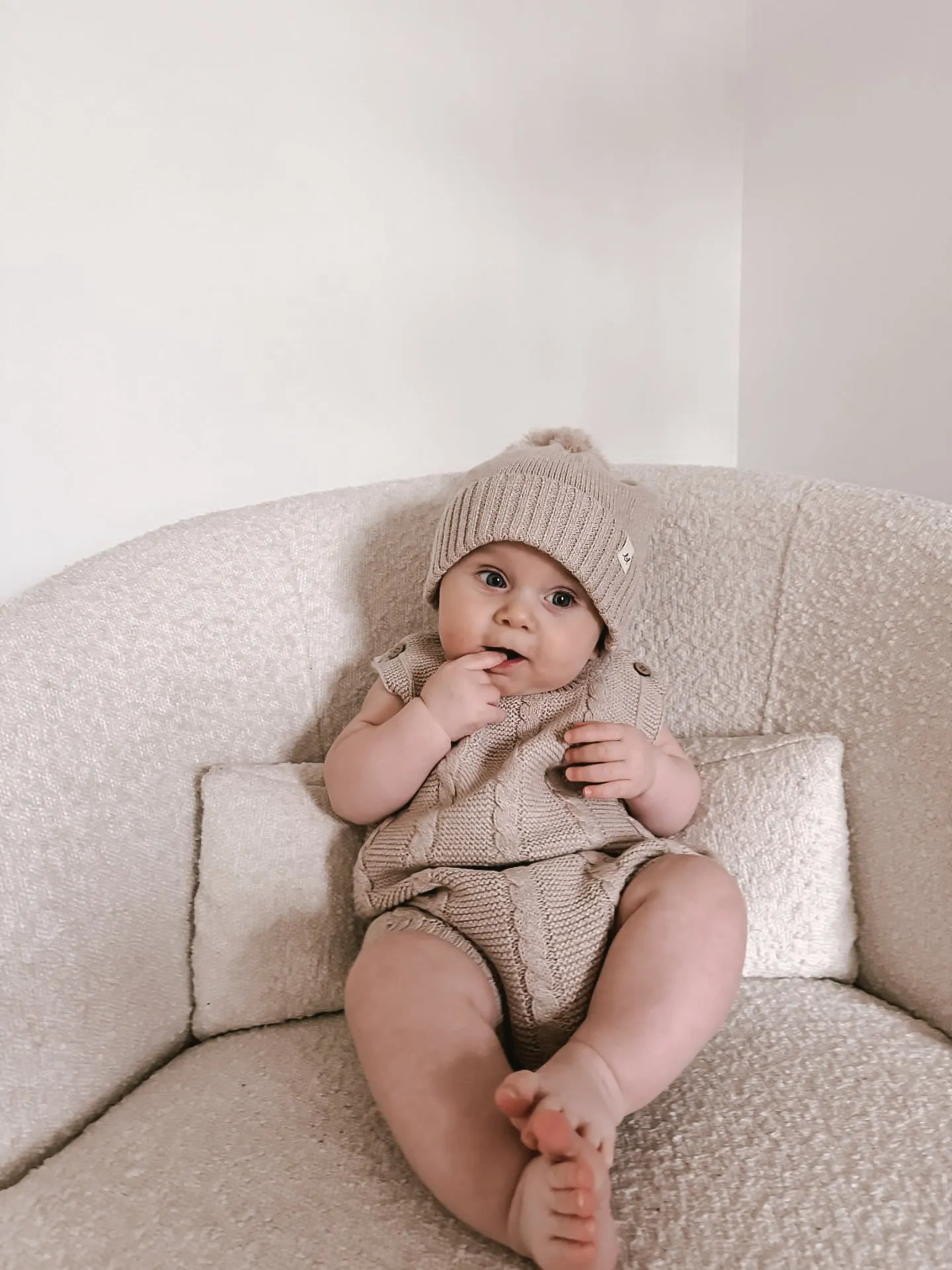 Luna   Luca Cable Knit Summer Romper - Heather Beige