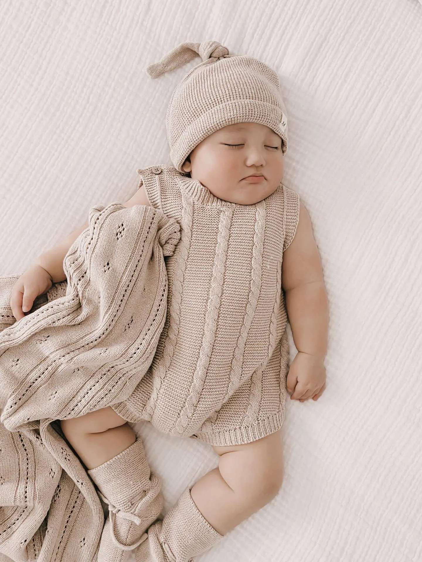 Luna   Luca Cable Knit Summer Romper - Heather Beige