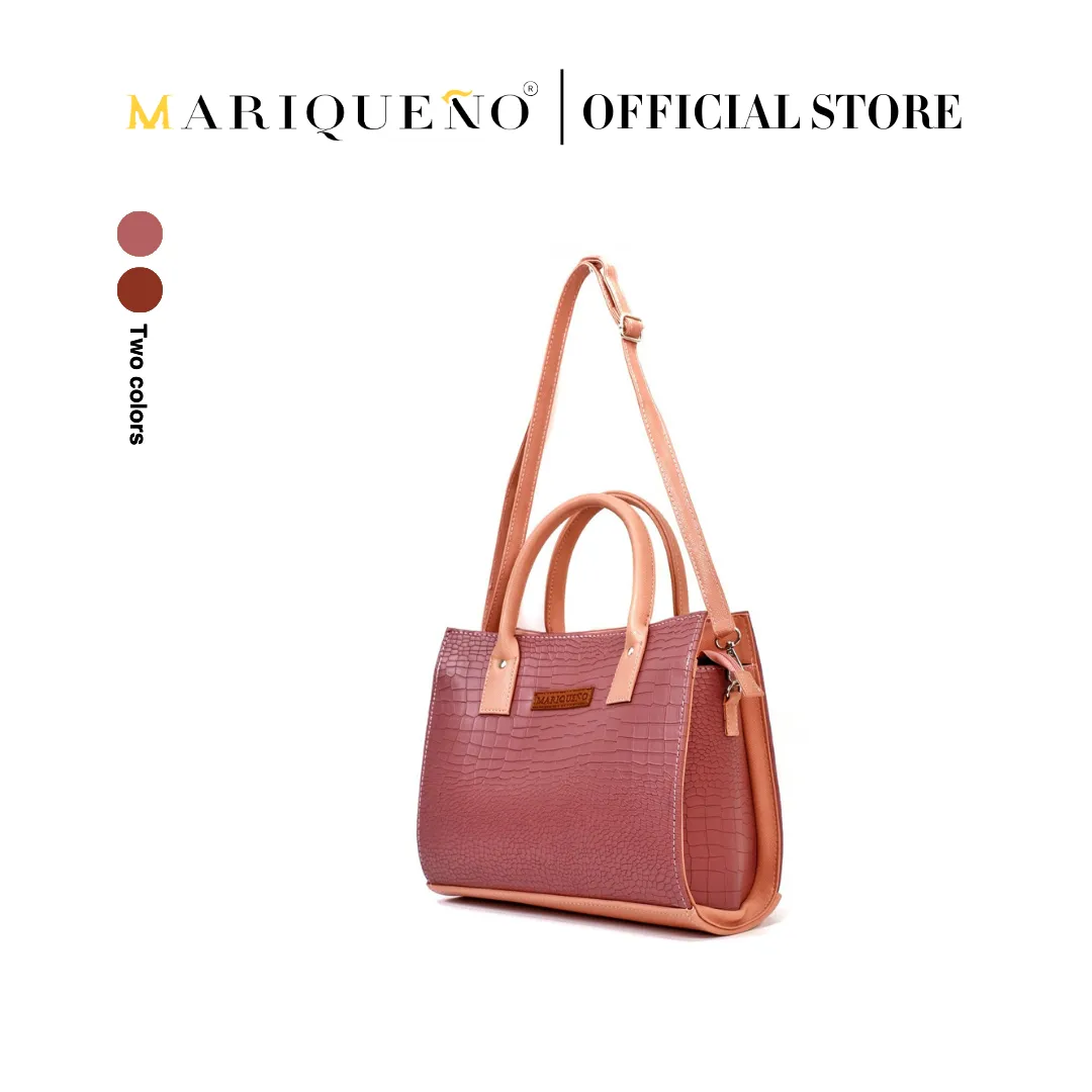 MADELINE Croc Embossed Satchel Bag in Old Rose