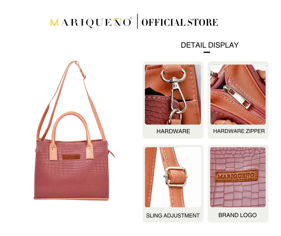 MADELINE Croc Embossed Satchel Bag in Old Rose