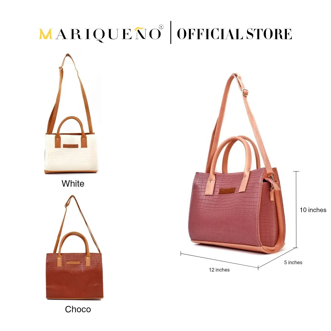 MADELINE Croc Embossed Satchel Bag in Old Rose
