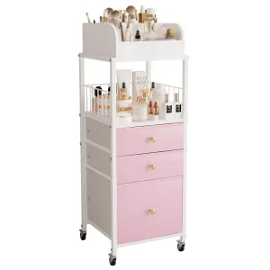 Makeup Organizer Cart with Drawers, Make up Organizers for Vanity, Floor Skincare Organizers- for Cosmetics, Nail Polish, Art Supply, Bathroom Vanity Desktop Organizer (White)
