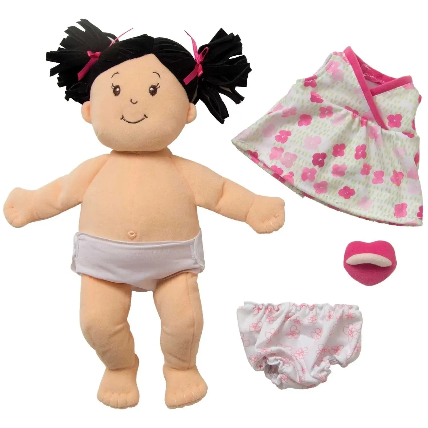 Manhattan Toy Co Baby Stella Peach Doll with Black Hair