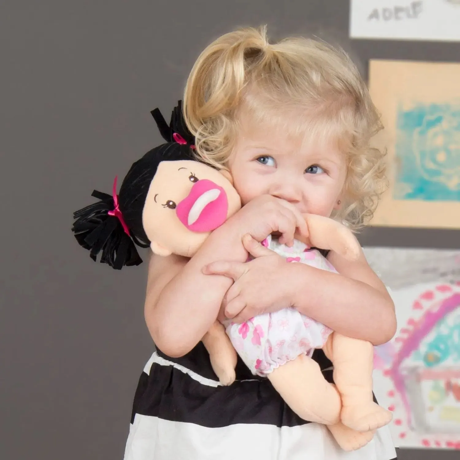Manhattan Toy Co Baby Stella Peach Doll with Black Hair