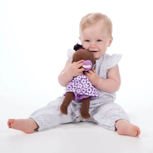 Manhattan Toy Wee Baby Stella Brown Doll with Black Hair - Purple Dress
