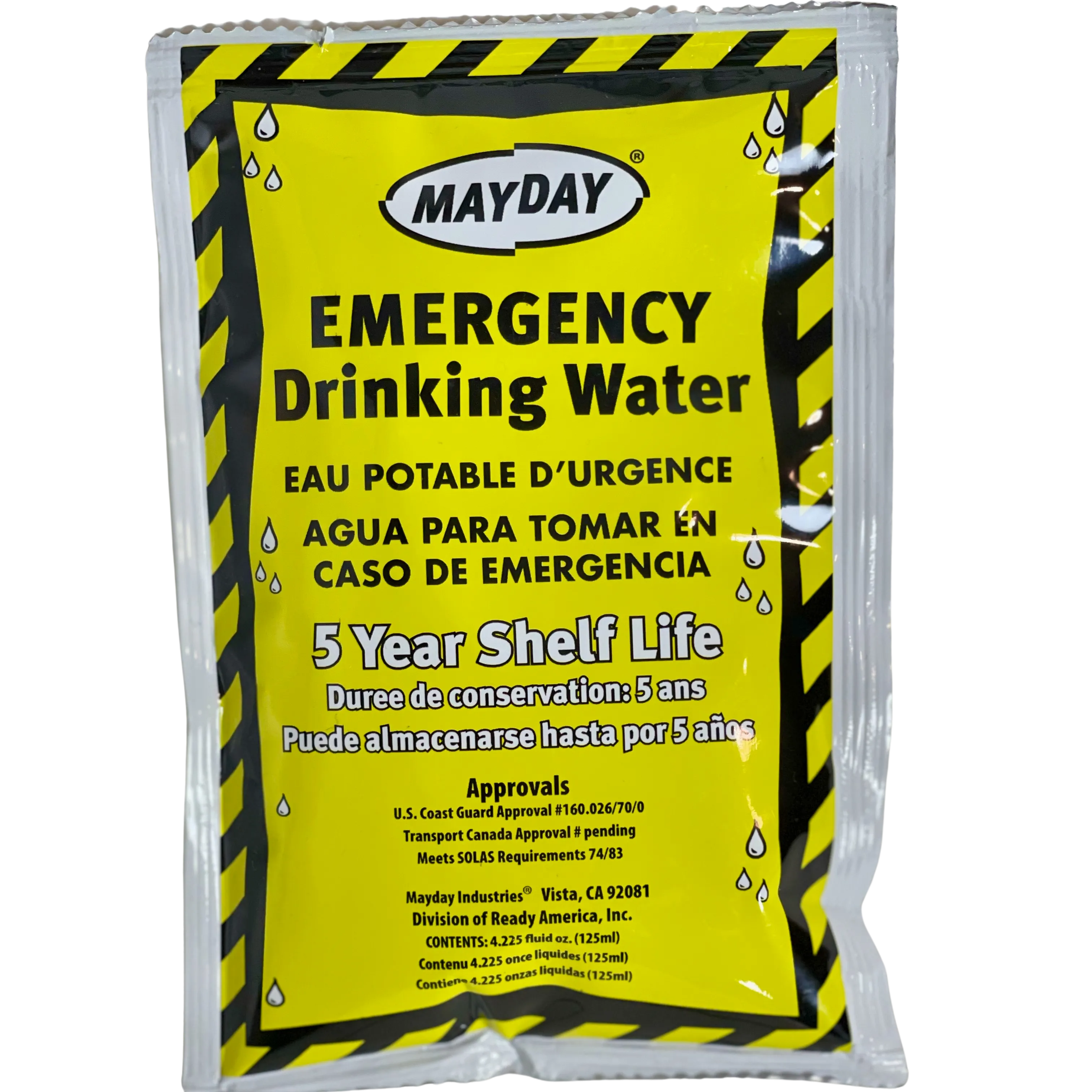 Mayday Emergency Hydration Pouches: 5-Year Shelf Life Water 16 Pack (2000 ml/67.6 oz)