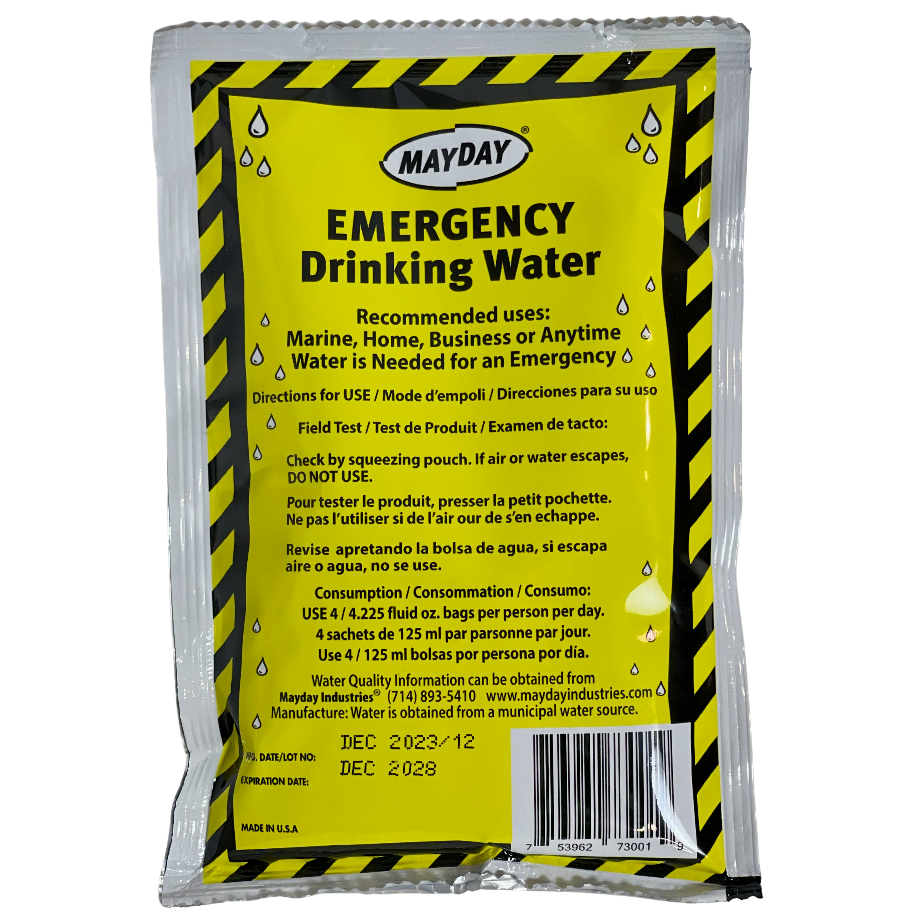 Mayday Emergency Hydration Pouches: 5-Year Shelf Life Water 16 Pack (2000 ml/67.6 oz)
