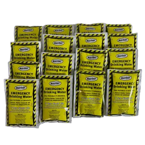 Mayday Emergency Hydration Pouches: 5-Year Shelf Life Water 16 Pack (2000 ml/67.6 oz)