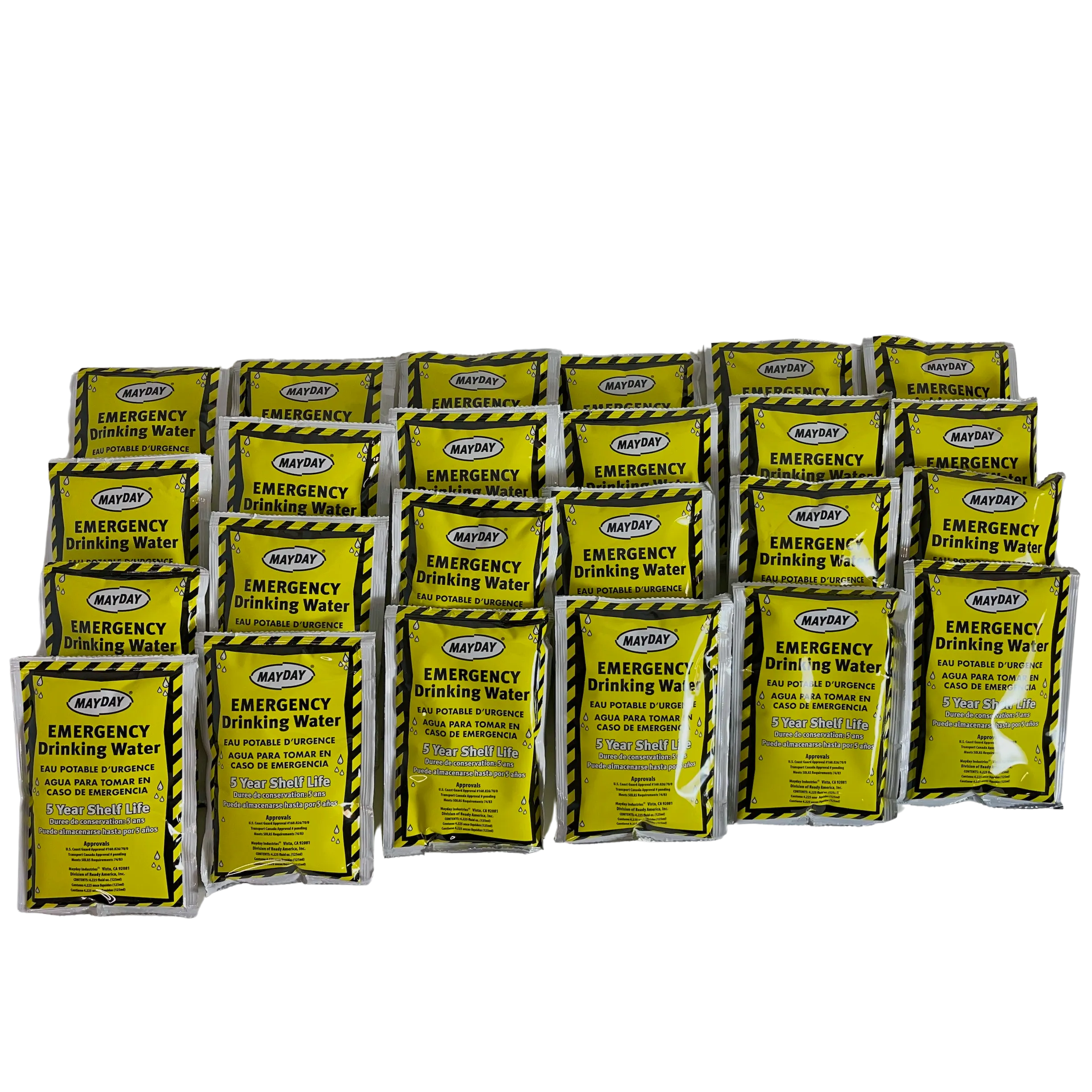 Mayday Emergency Hydration Pouches: 5-Year Shelf Life Water 24 Pack (3000 ml/101.4 oz)