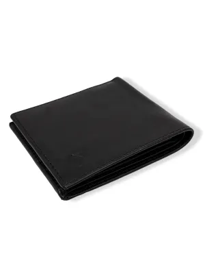 Men’s Black Leather Wallet – Slim Bifold with Brown Interior