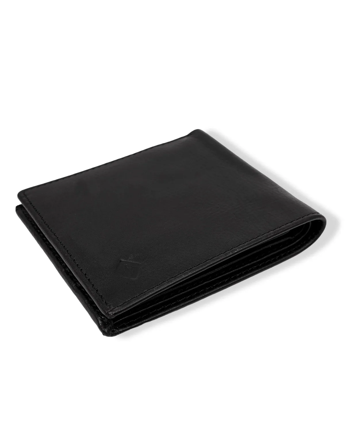 Men’s Black Leather Wallet – Slim Bifold with Brown Interior