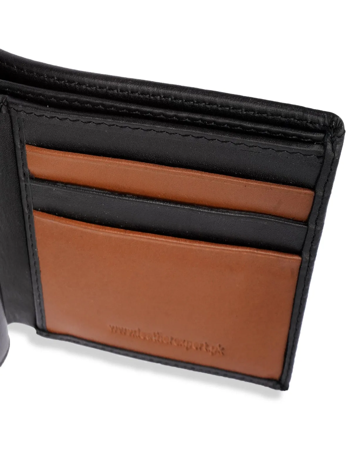 Men’s Black Leather Wallet – Slim Bifold with Brown Interior