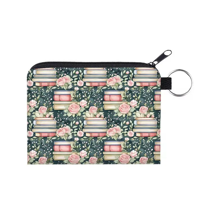 Mini Pouch - Book Stack Roses Teal