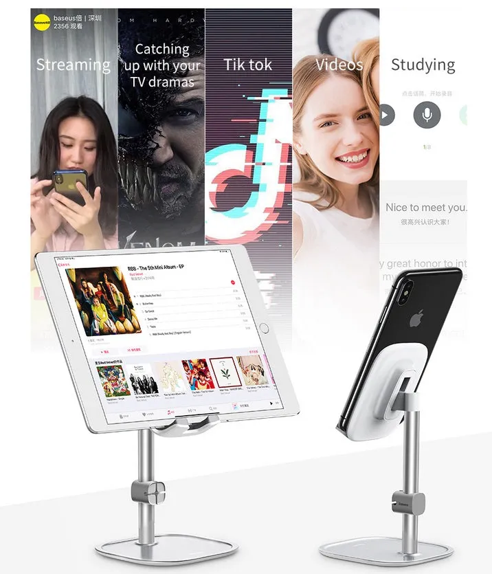 Mobile Phone Stand Holder for iPhone iPad Air Smartphone Metal Desk Desktop Phone Mount Holder for Xiaomi Huawei Tablet Rose gold