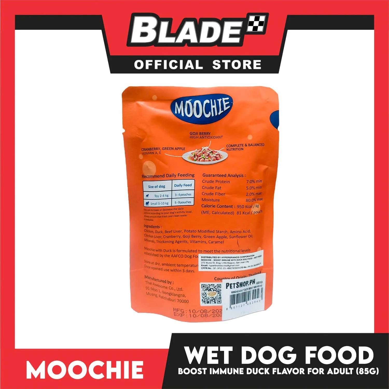 Moochie Boost Immune Dog Wet Food for Adult 85g (Duck)