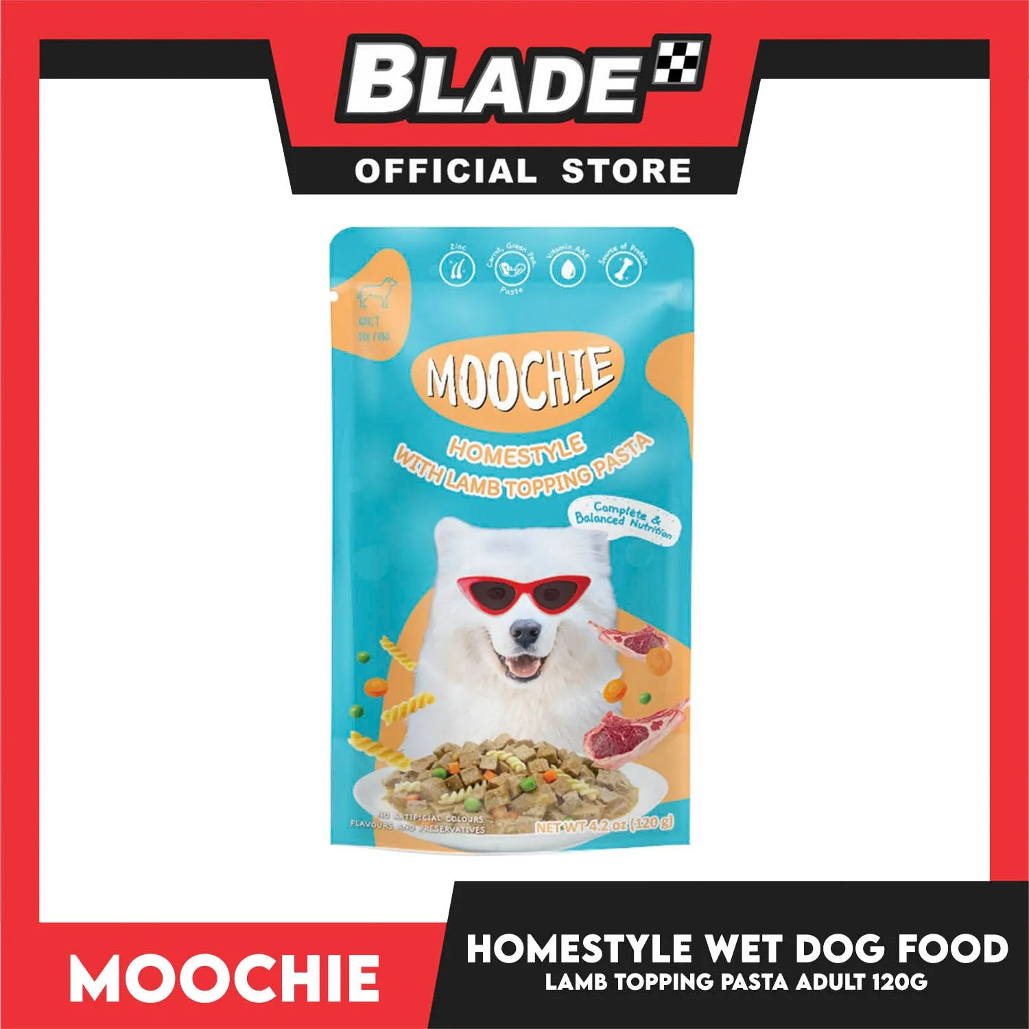 Moochie Dog Wet Food for Adult 120g (Homestyle with Lamb Topping Pasta)