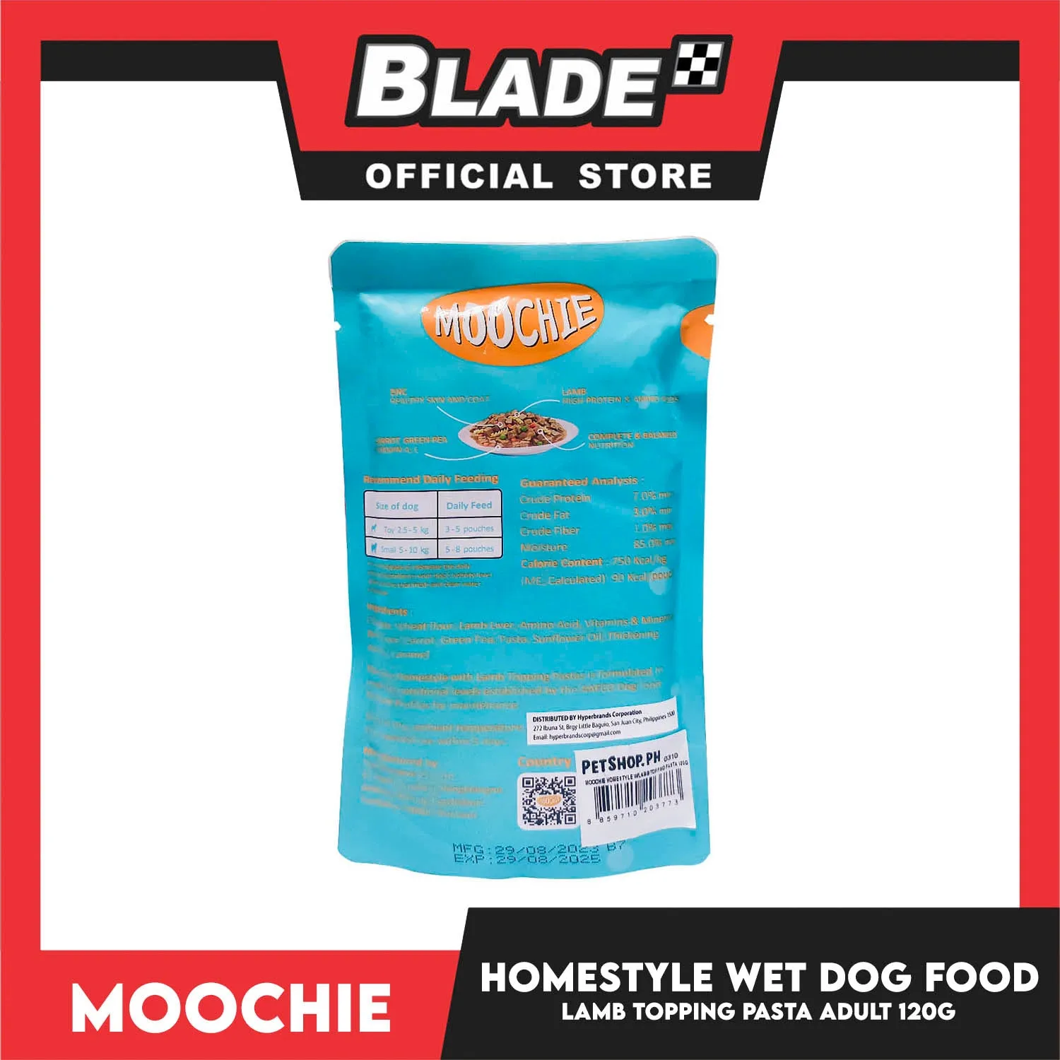 Moochie Dog Wet Food for Adult 120g (Homestyle with Lamb Topping Pasta)