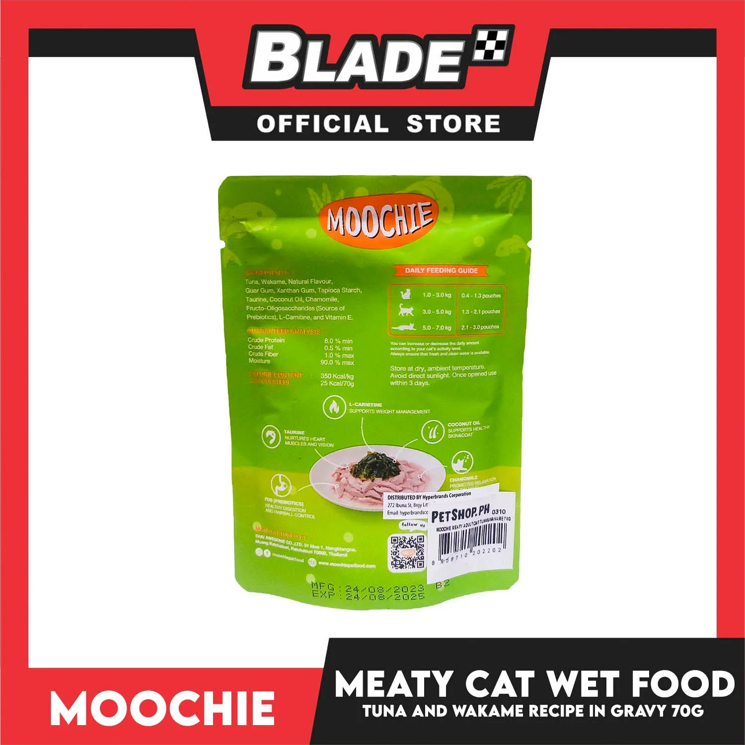 Moochie Meaty Cat Wet Food for Adult 70g (Tuna and Wakame Recipe in Gravy)