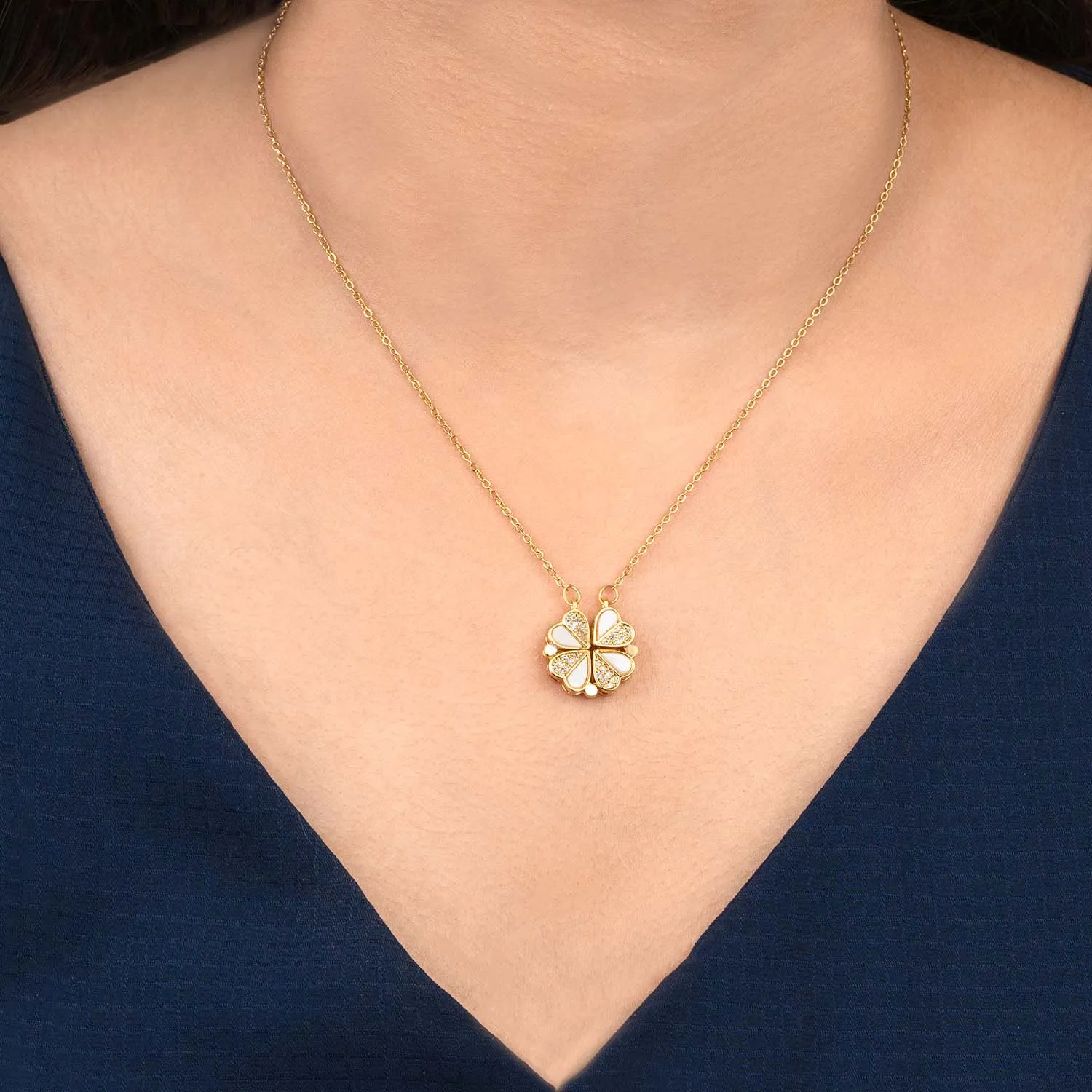 Mother of Pearl Magnetic Clover Heart Necklace