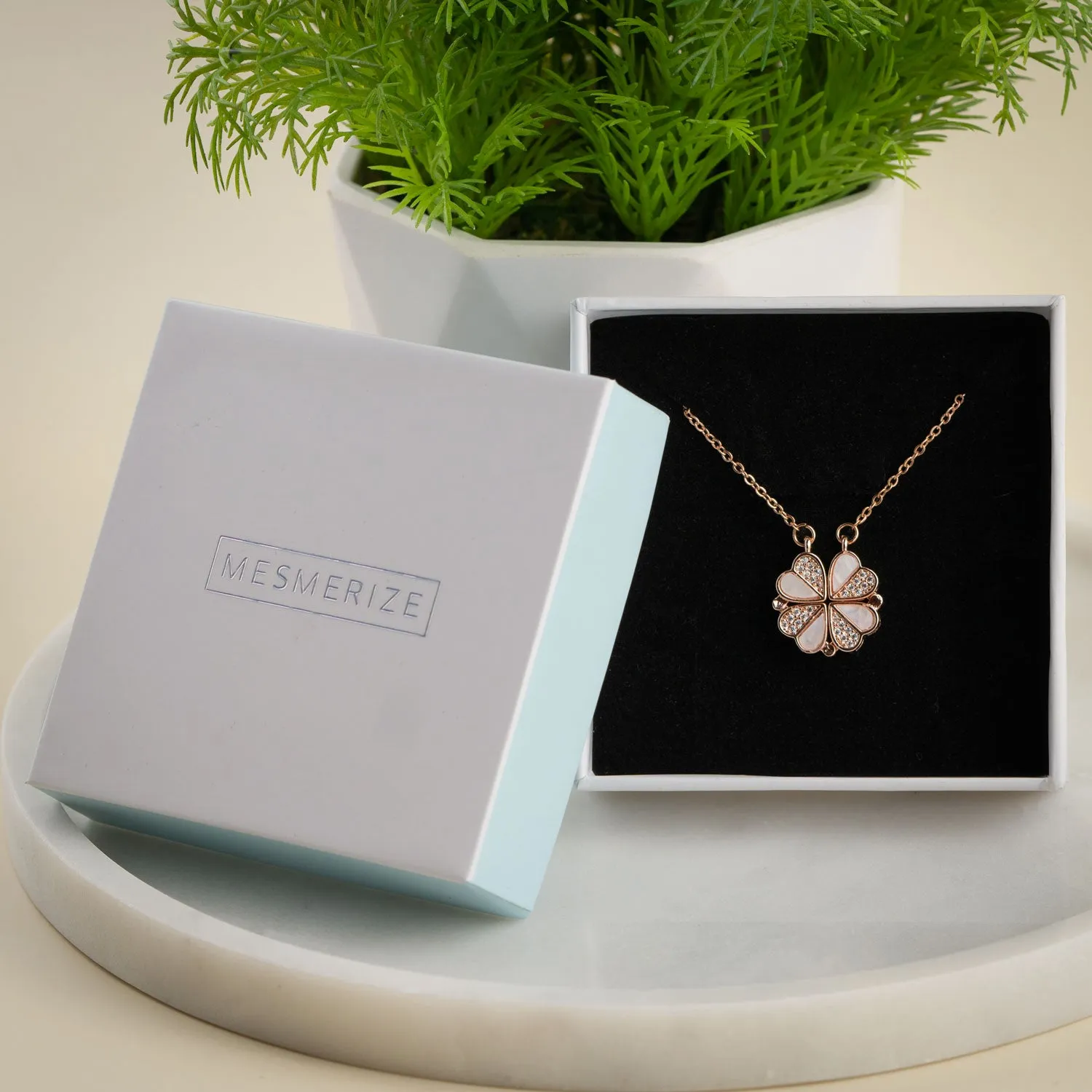 Mother of Pearl Magnetic Clover Heart Necklace