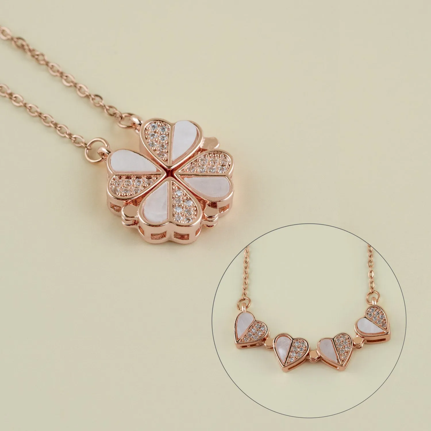 Mother of Pearl Magnetic Clover Heart Necklace