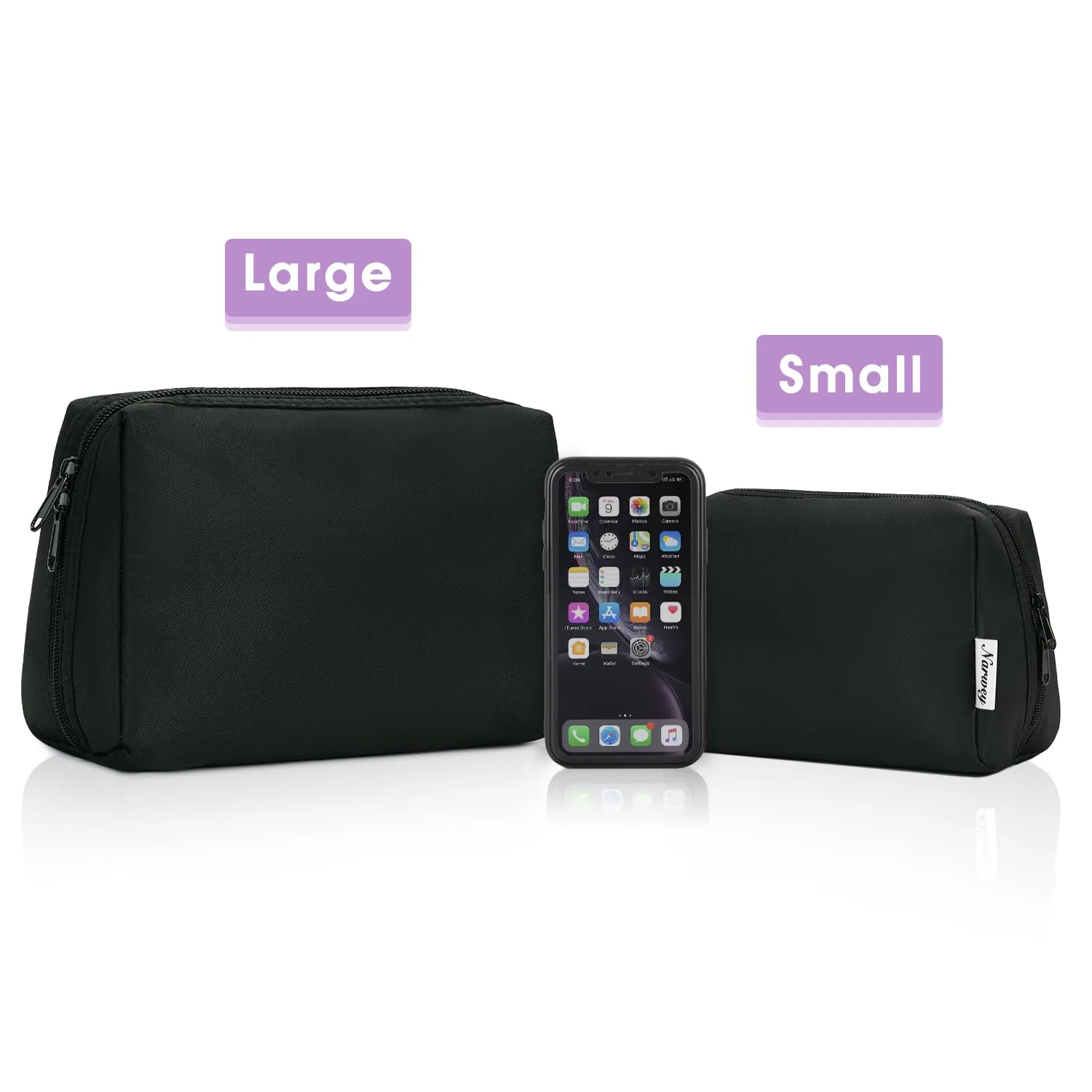 Narweyc Travel Cosmetic Bag Organizer Toiletry Bag Make Up Bags with Compartments for Women Girls (Large, Black)