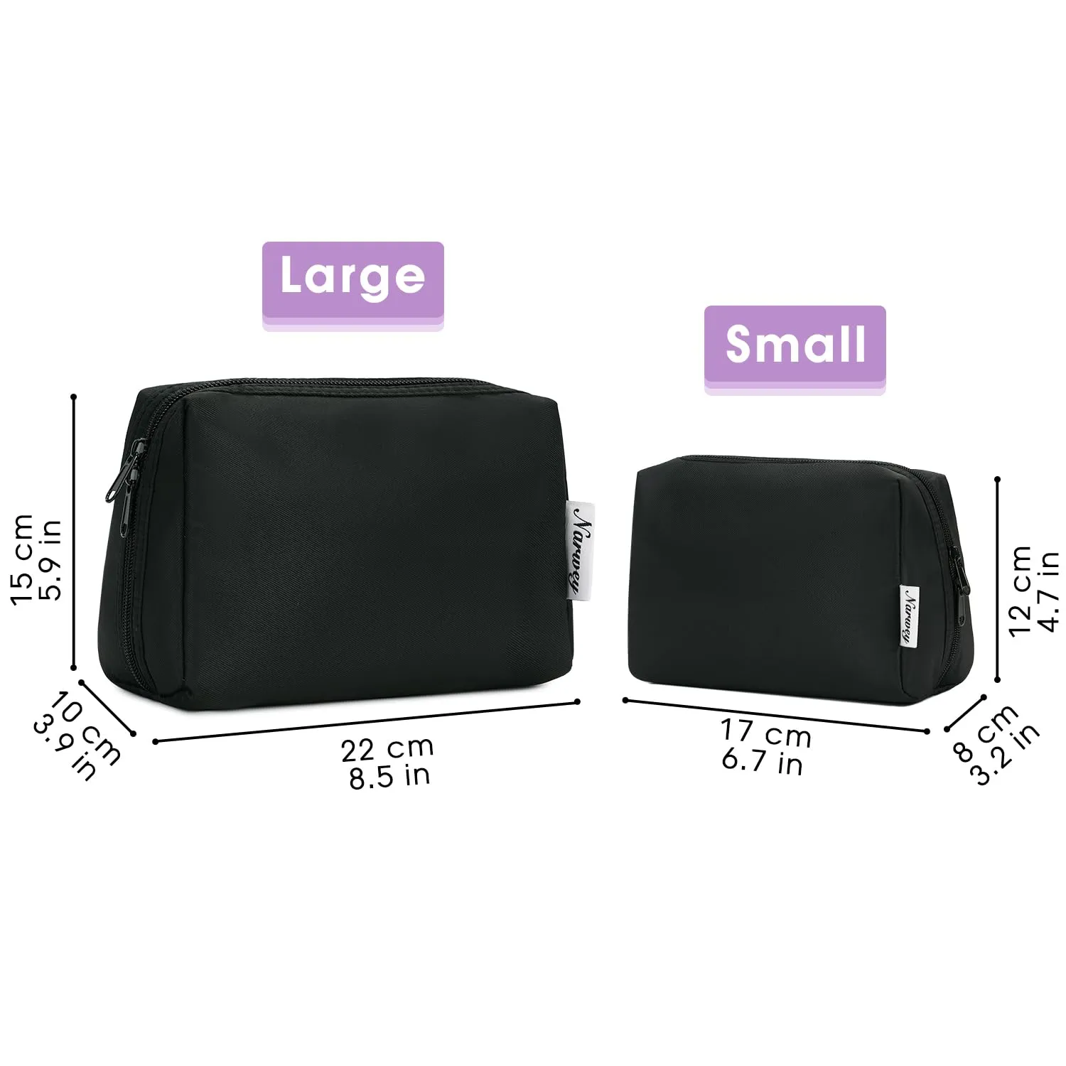 Narweyc Travel Cosmetic Bag Organizer Toiletry Bag Make Up Bags with Compartments for Women Girls (Large, Black)