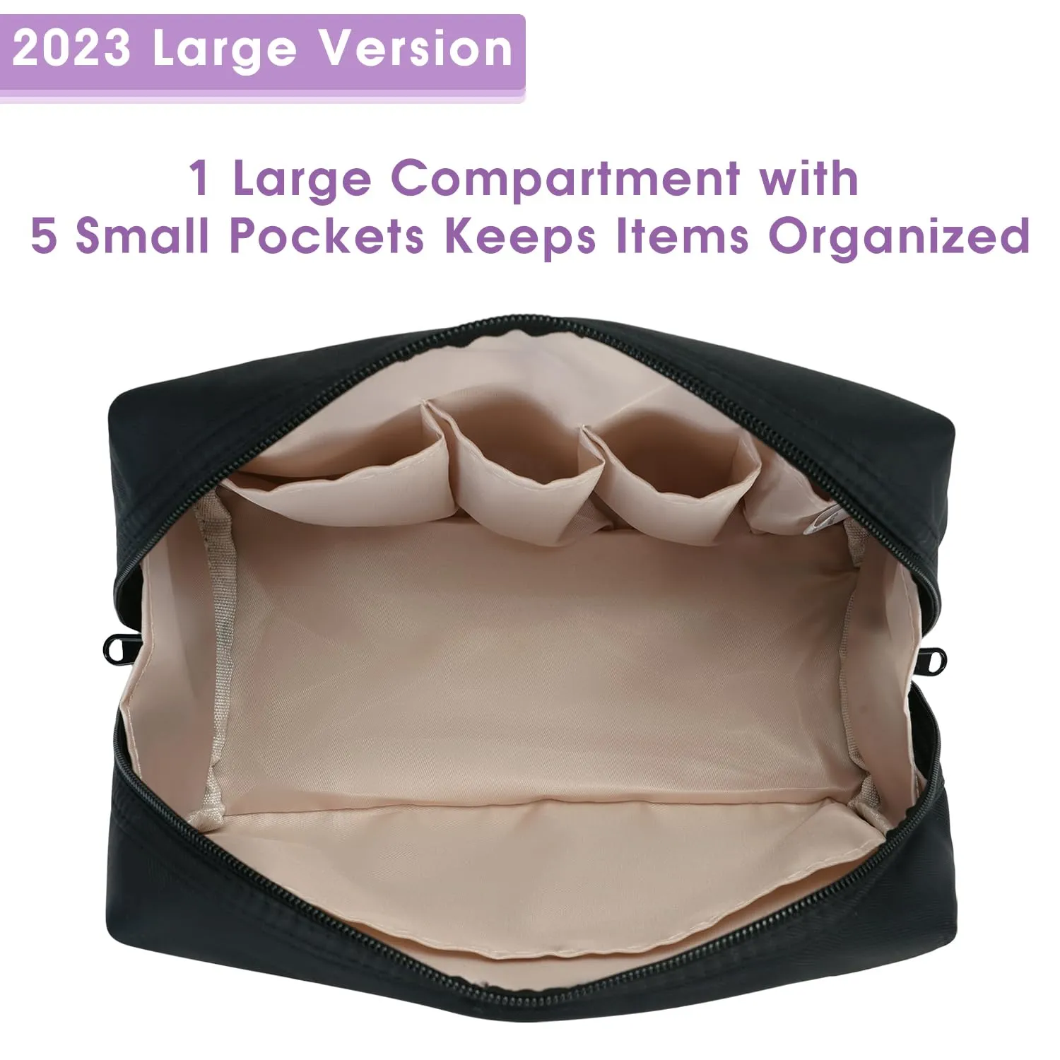 Narweyc Travel Cosmetic Bag Organizer Toiletry Bag Make Up Bags with Compartments for Women Girls (Large, Black)