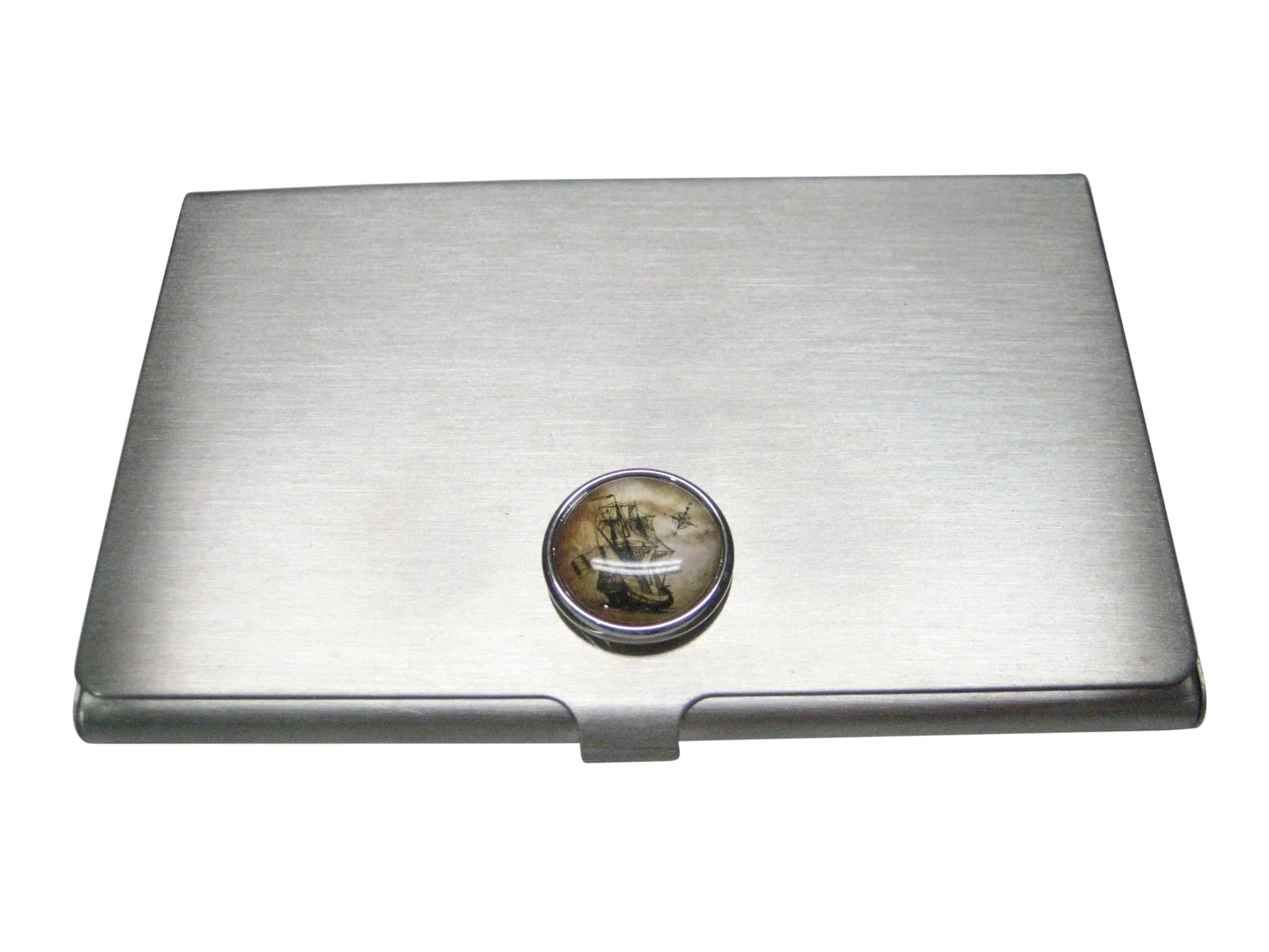 Nautical Old Ship Circular Business Card Holder