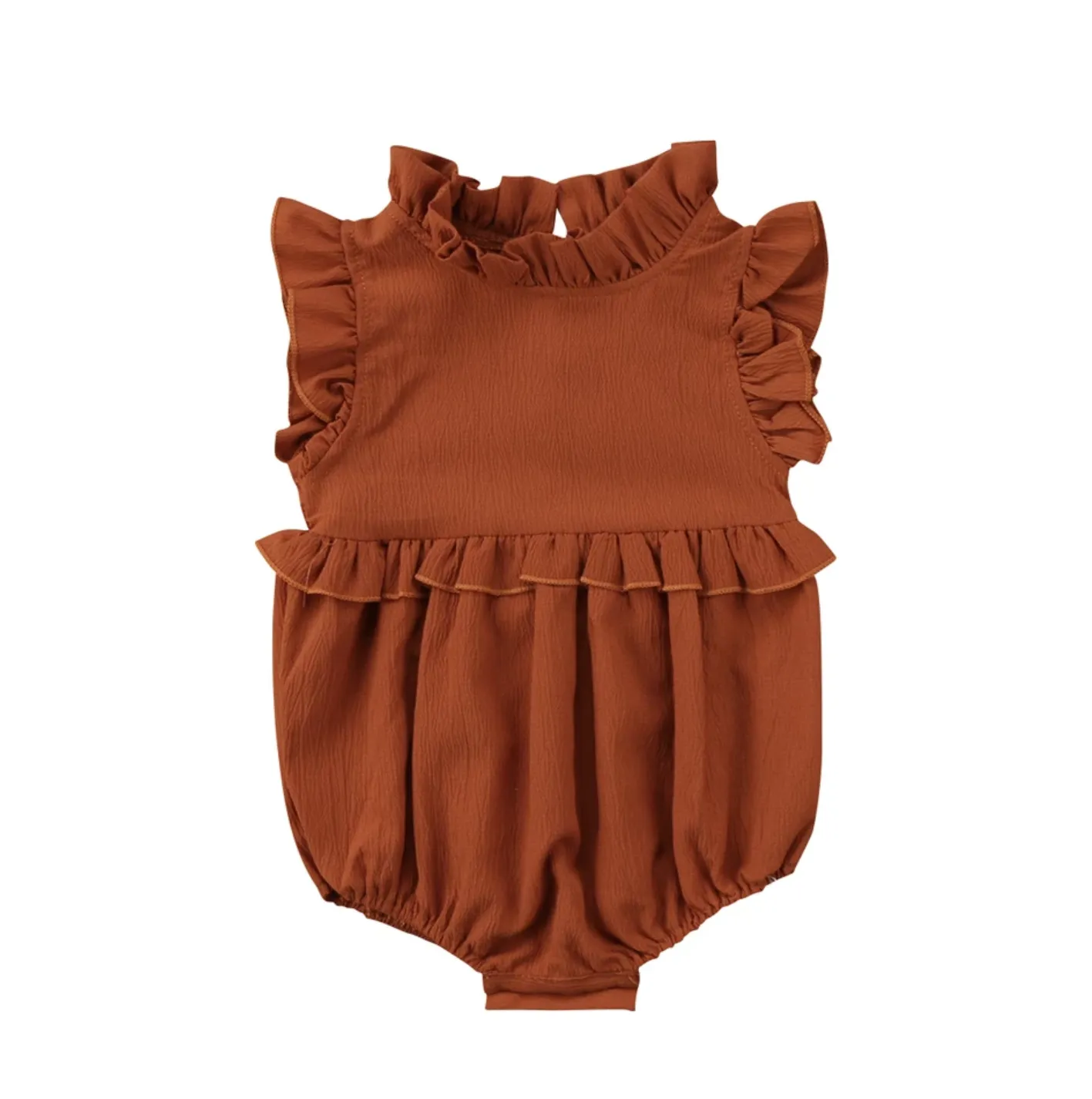 Nora Ruffle Baby Girl Romper | Rust