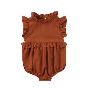 Nora Ruffle Baby Girl Romper | Rust