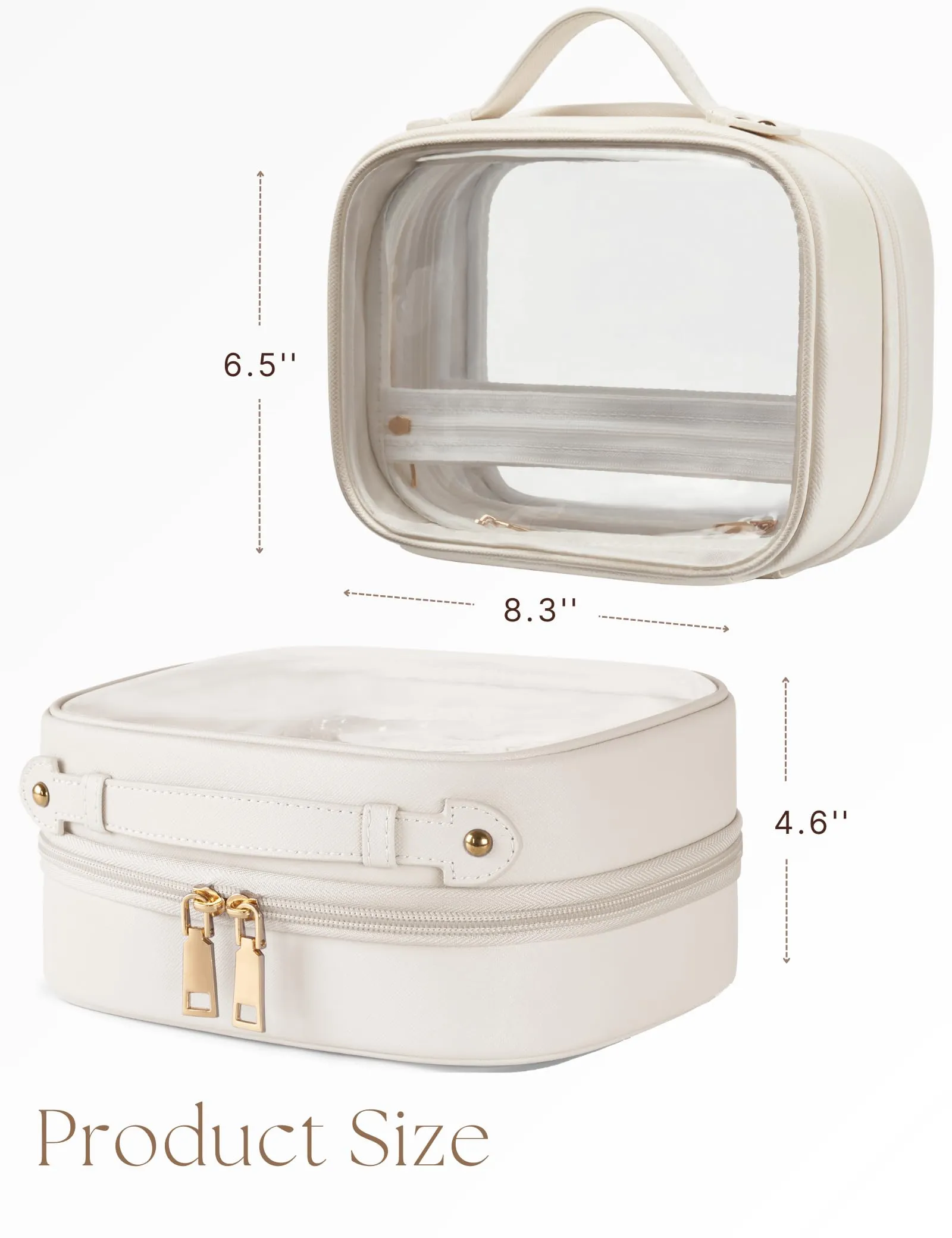 Oaque Clear Cosmetic Bag Double Layer Travel Toiletry Bag White Makeup Bag Case with 4 Compartments, Transparent Travel Bag for Toiletries, TSA Approved Toiletry Case for Women (White)