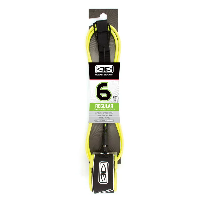 Ocean & Earth Regular Moulded Leash 6ft - Yellow
