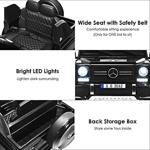 OLAKIDS 12V Battery Powered Ride On Car, Licensed Mercedes-Benz Maybach G650S Toy with 3 Speeds, LED Lights, 2 Motors, 2.4G Remote Control, Horn, Music, Electric Vehicle for Toddler (Black)