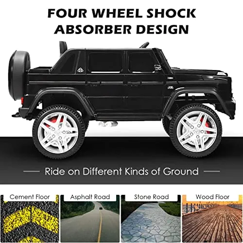 OLAKIDS 12V Battery Powered Ride On Car, Licensed Mercedes-Benz Maybach G650S Toy with 3 Speeds, LED Lights, 2 Motors, 2.4G Remote Control, Horn, Music, Electric Vehicle for Toddler (Black)