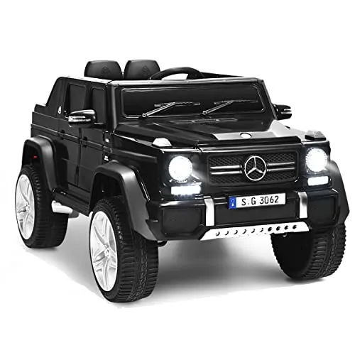 OLAKIDS 12V Battery Powered Ride On Car, Licensed Mercedes-Benz Maybach G650S Toy with 3 Speeds, LED Lights, 2 Motors, 2.4G Remote Control, Horn, Music, Electric Vehicle for Toddler (Black)
