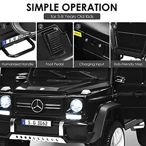 OLAKIDS 12V Battery Powered Ride On Car, Licensed Mercedes-Benz Maybach G650S Toy with 3 Speeds, LED Lights, 2 Motors, 2.4G Remote Control, Horn, Music, Electric Vehicle for Toddler (Black)