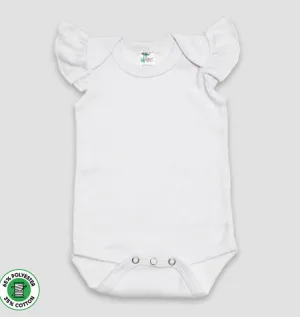 One-Piece Bodysuit with Flutter Sleeve – White